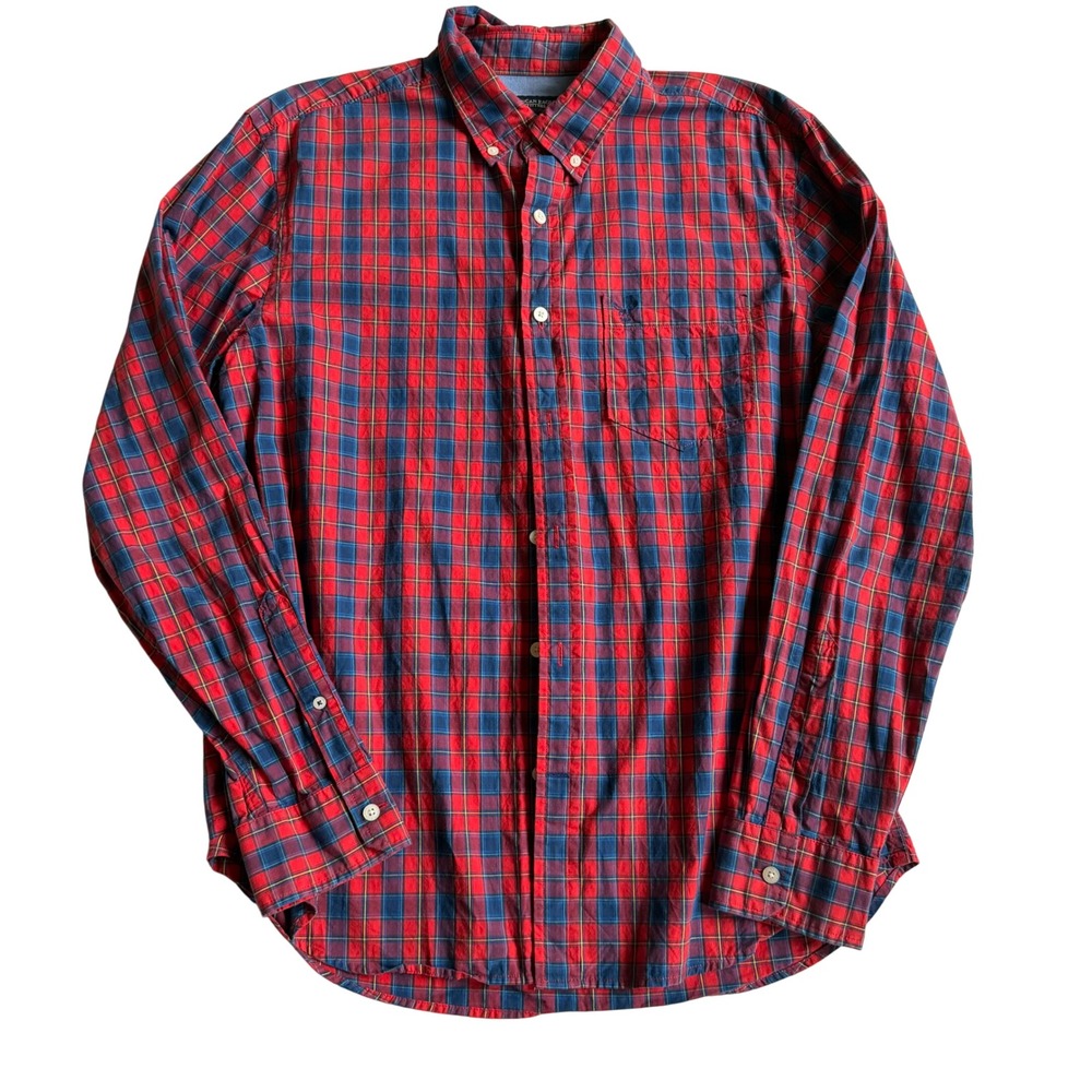 American Eagle Men's Long Sleeve Plaid Button Down Shirt Red Blue Size Large L